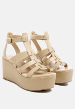 Load image into Gallery viewer, Windrush Cage Wedge Leather Sandal in Nude