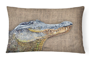 12 in x 16 in  Outdoor Throw Pillow Alligator  on Faux Burlap Canvas Fabric Decorative Pillow