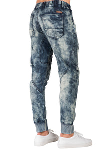 Men's Premium Knit Denim Jogger jeans Indigo Drop Crotch Cloud Vintage Wash