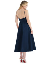 Load image into Gallery viewer, Spaghetti Strap Full Skirt Satin Midi Dress - D799
