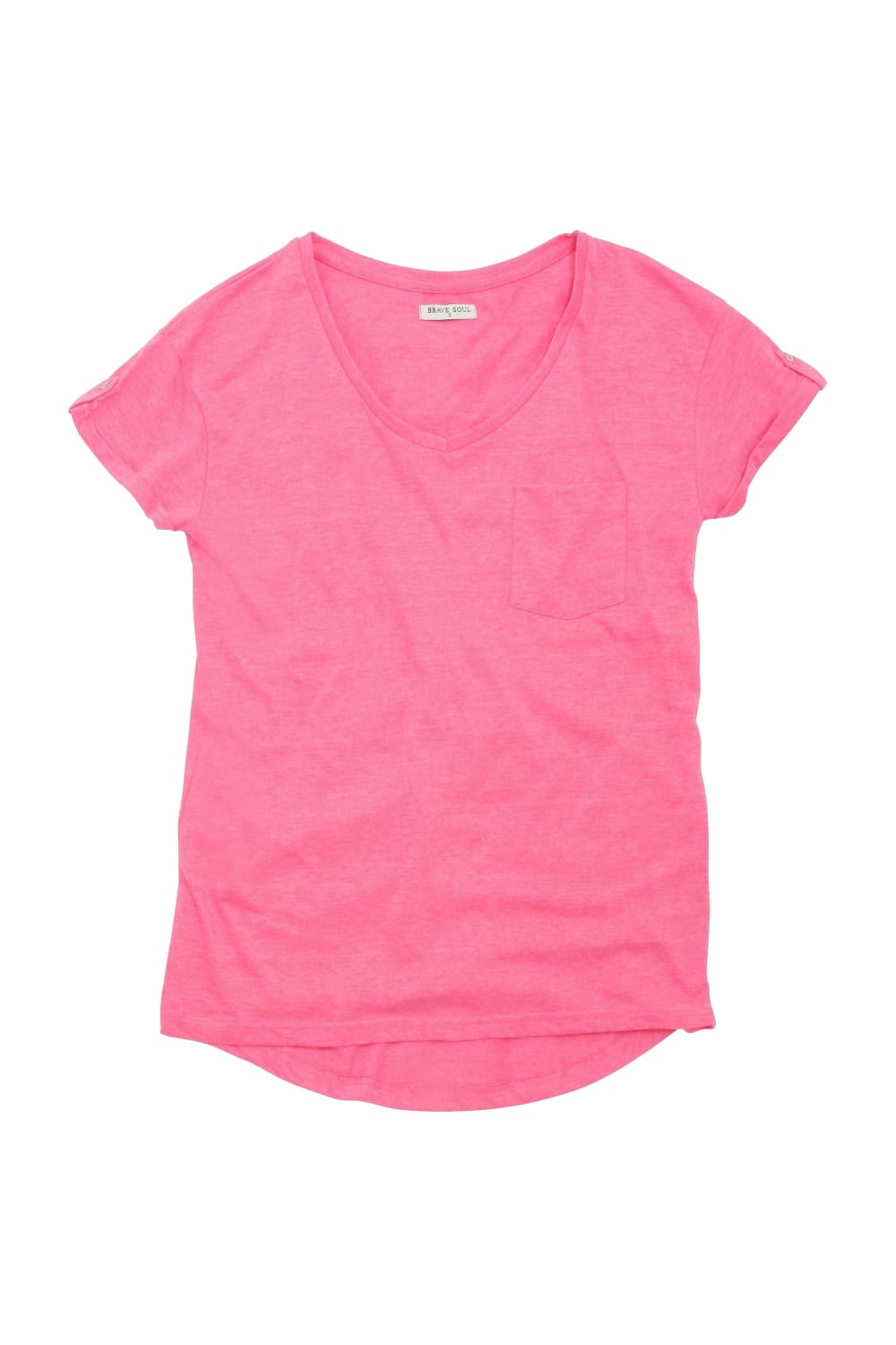 Brave Soul Womens/Ladies Katie V-Neck T-Shirt With Turnback Cuffs (Paradise Pink)