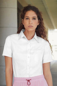 Fruit Of The Loom Ladies Lady-Fit Short Sleeve Poplin Shirt (White)
