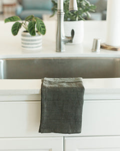 Stone Washed Linen Tea Towel - Navy
