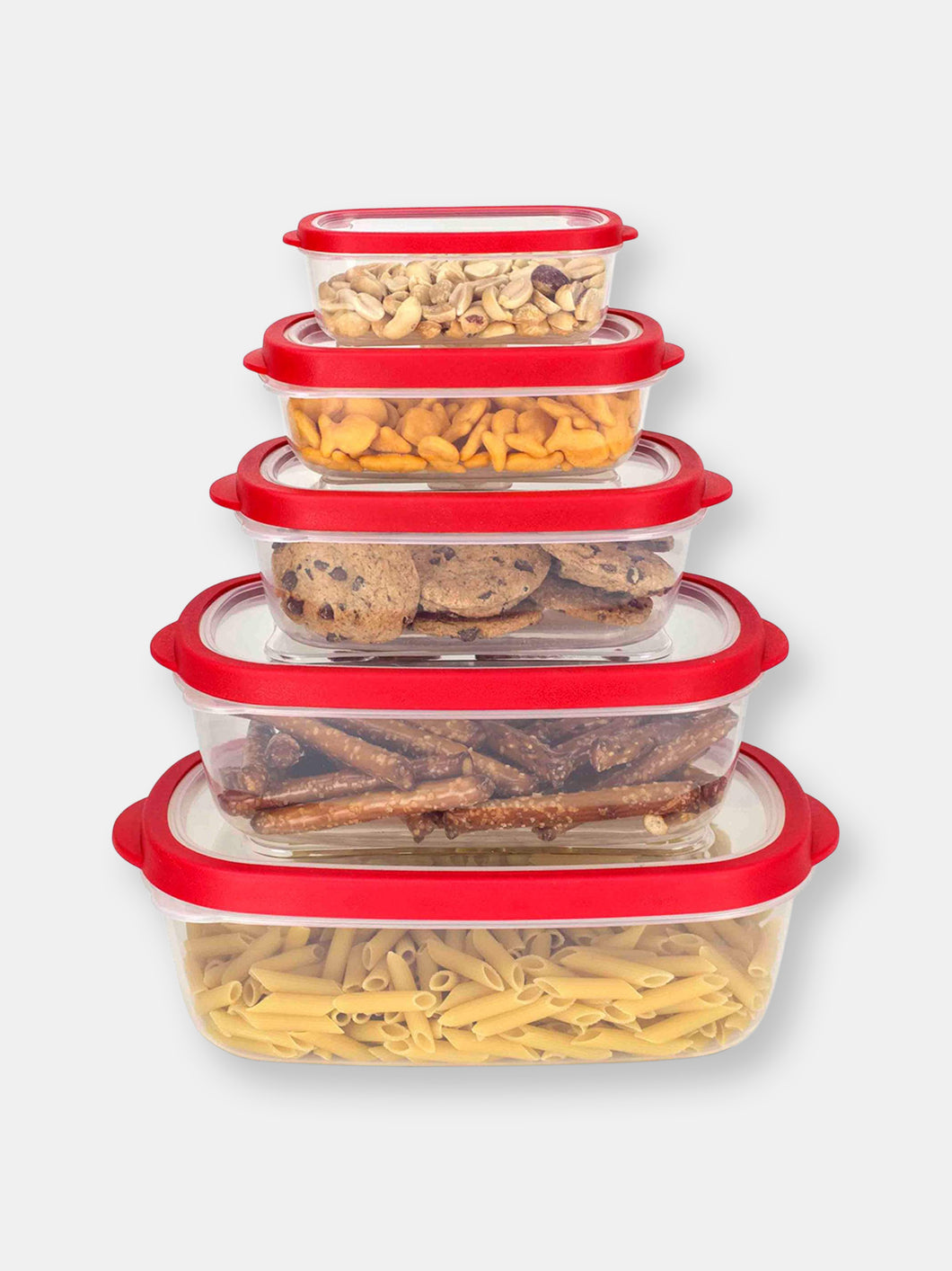 5 Piece Spill-Proof  Rectangle Plastic Food Storage  Container with Ventilated, Snap-On  Lids, Red
