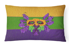 Load image into Gallery viewer, 12 in x 16 in  Outdoor Throw Pillow Mardi Gras Mask and Feathers Canvas Fabric Decorative Pillow