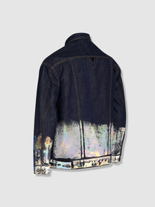 Longer Indigo Denim Jacket with Holographic Foil