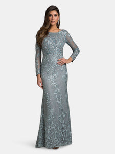 29924 Long Sleeve Lace Dress With Lace Appliques