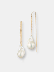 Extra Long Adjustable Large Baroque Freshwater Pearl Threader Earrings In 14-Karat Yellow Gold Filled