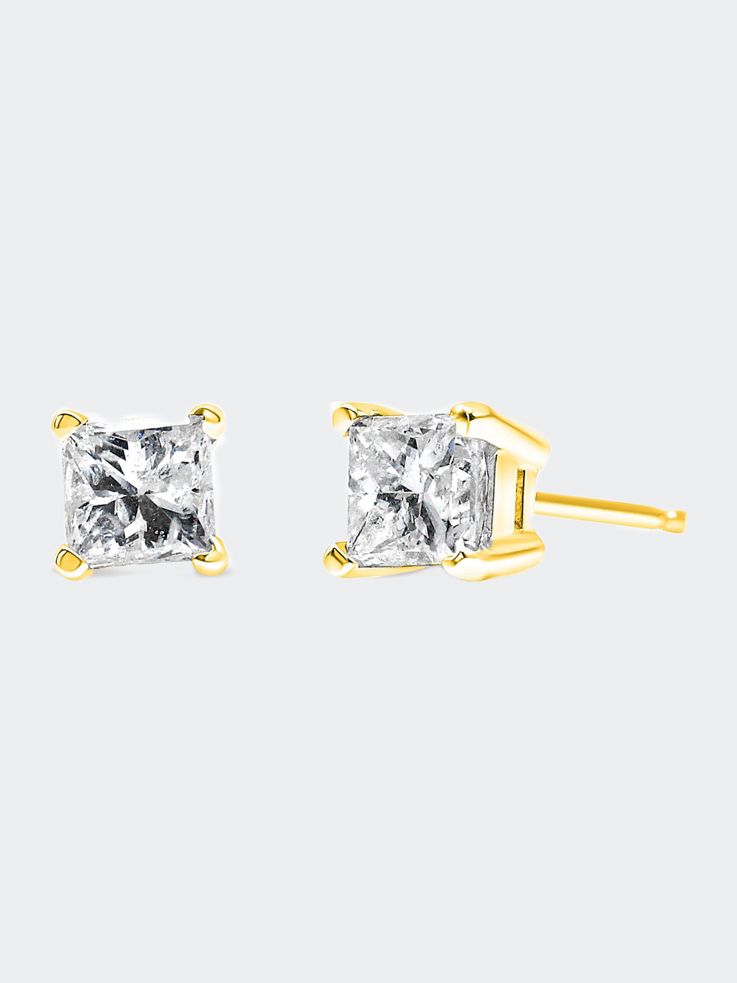 AGS Certified 14k Yellow Gold 1/4 cttw 4-Prong Set Princess-Cut Solitaire Diamond Push Back Stud Earrings