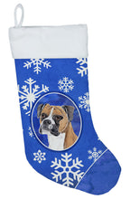 Load image into Gallery viewer, Boxer Winter Snowflakes Holiday Christmas Stocking