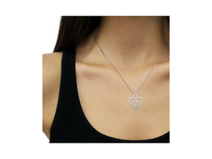 14KT White Gold 1 cttw Diamond Heart Ribbon Pendant Necklace