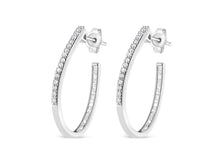 Load image into Gallery viewer, .925 Sterling Silver 1/2 Cttw Round And Baguette-Cut Diamond Inside-Outside Hoop Earrings