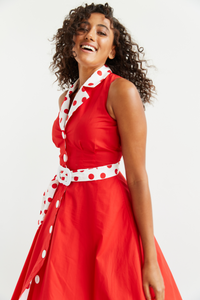 Adelaide Alluring Midi Dress in Red with White & Red Polka Dots