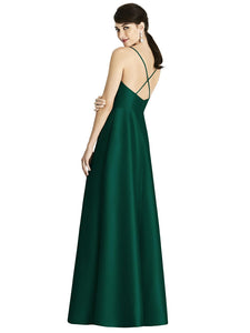 V-Neck Full Skirt Satin Maxi Dress - D750