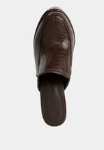 Load image into Gallery viewer, Bauhaus Brown Croc Pattern Heeled Platform Mules