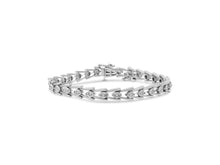 Load image into Gallery viewer, .925 Sterling Silver Diamond Miracle-Set Double Swoosh Milgrain Style Tennis Bracelet