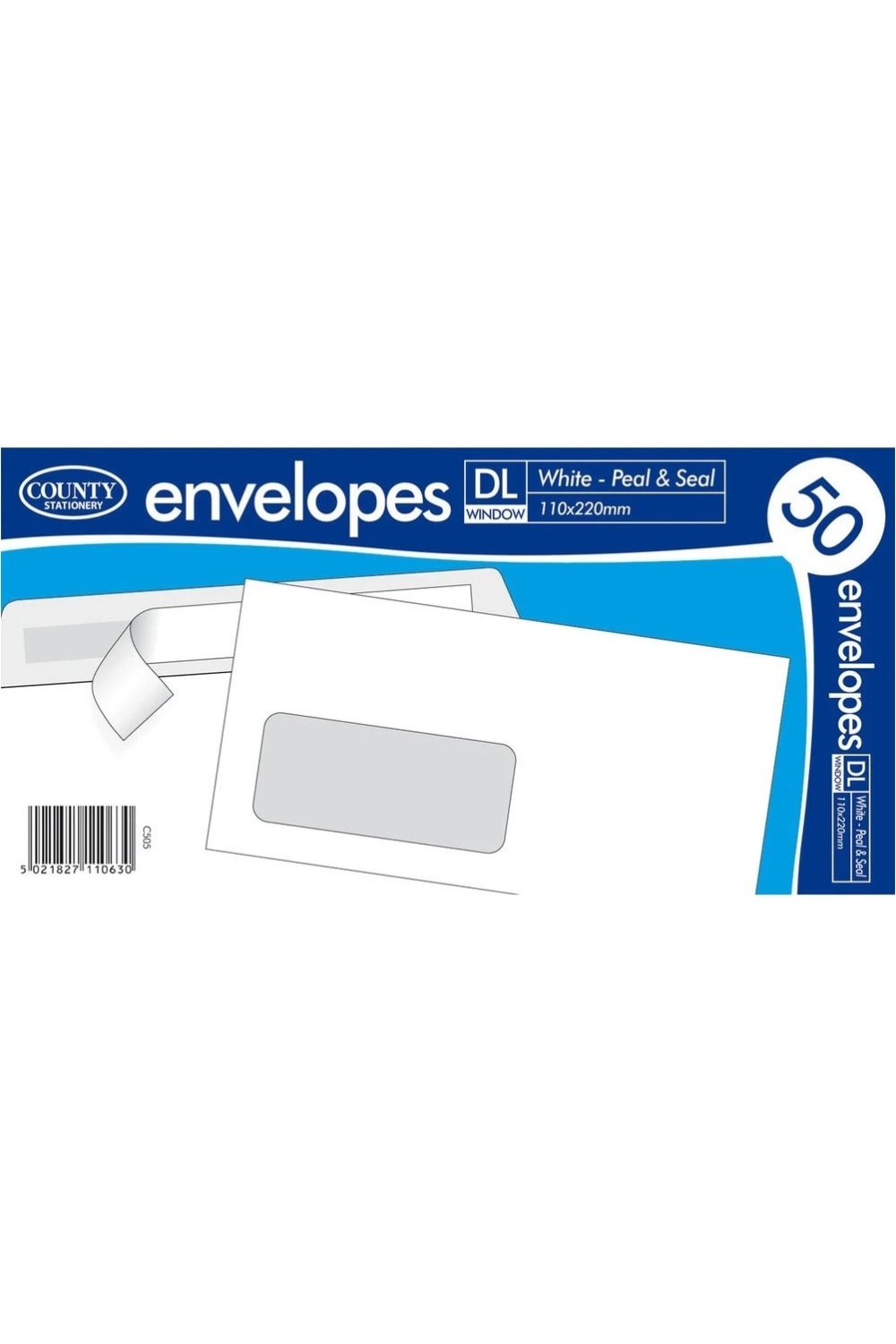 County Stationery Windowed Self Seal Envelope (Pack of 50) (White) (DL)