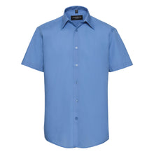 Load image into Gallery viewer, Russell Collection Mens Short Sleeve Poly-Cotton Easy Care Tailored Poplin Shirt (Corporate Blue)