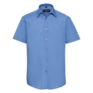 Russell Collection Mens Short Sleeve Poly-Cotton Easy Care Tailored Poplin Shirt (Corporate Blue)