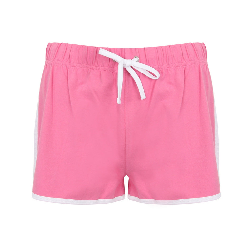 Skinni Fit Womens/Ladies Retro Shorts (Bright Pink/White)