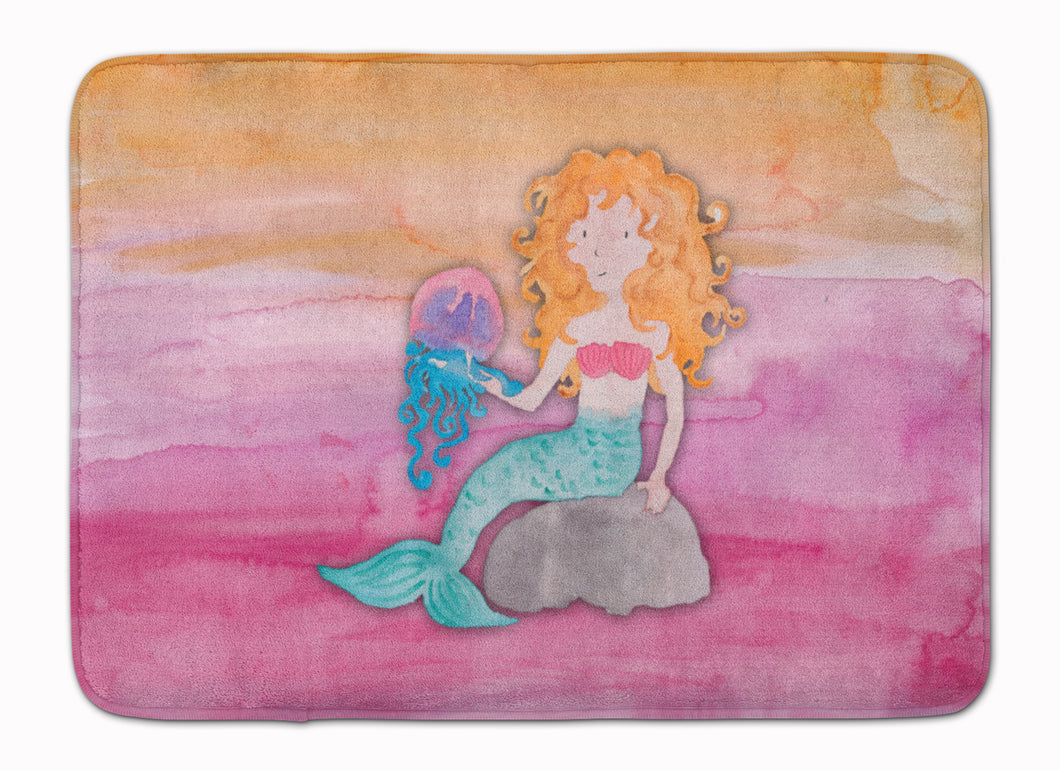 19 in x 27 in Blonde Mermaid Watercolor Machine Washable Memory Foam Mat