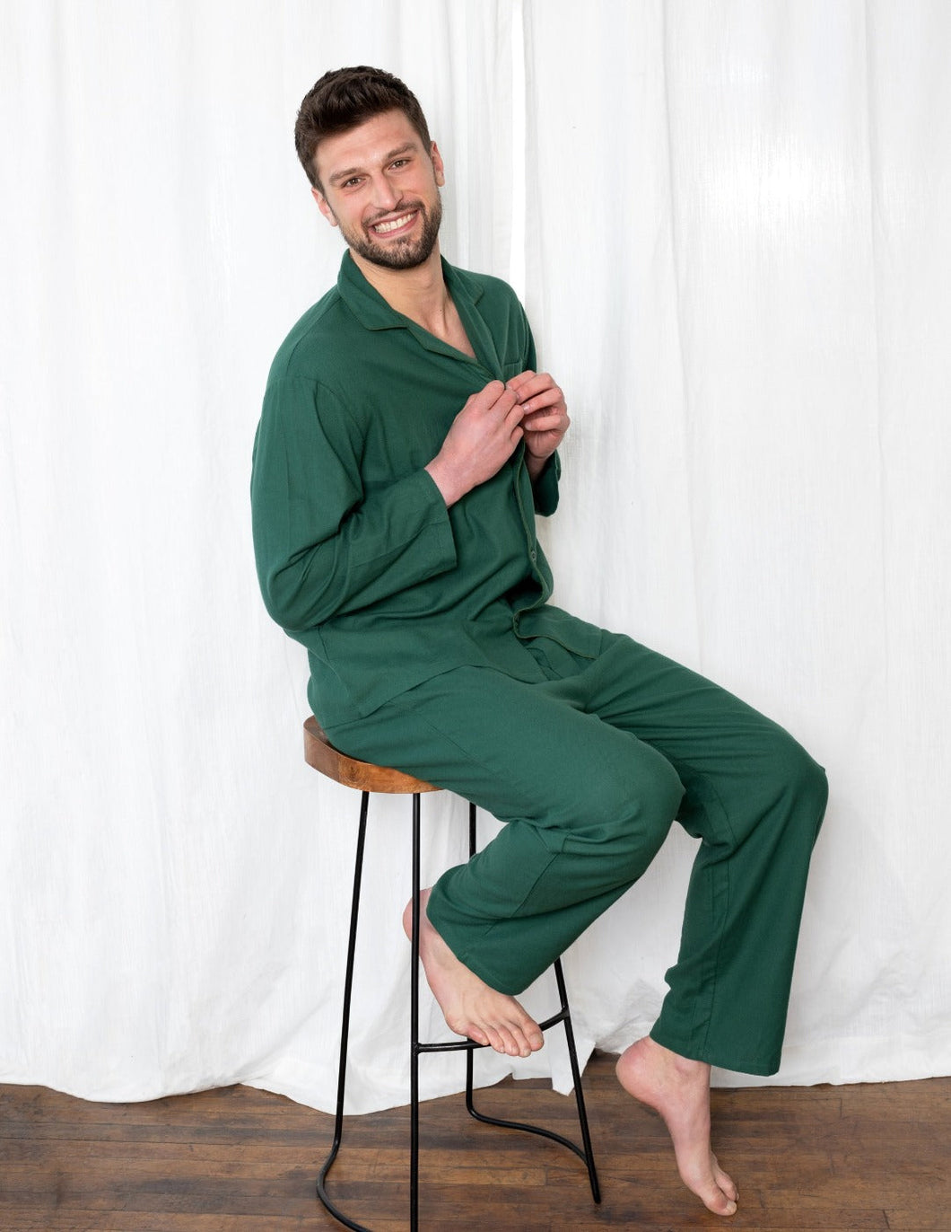 Mens Solid Color Flannel Pajamas