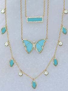 Turquoise Butterfly Necklace With Bezel