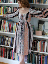 Load image into Gallery viewer, Marcela Dress / Peach + Black Cotton Floral Stripe