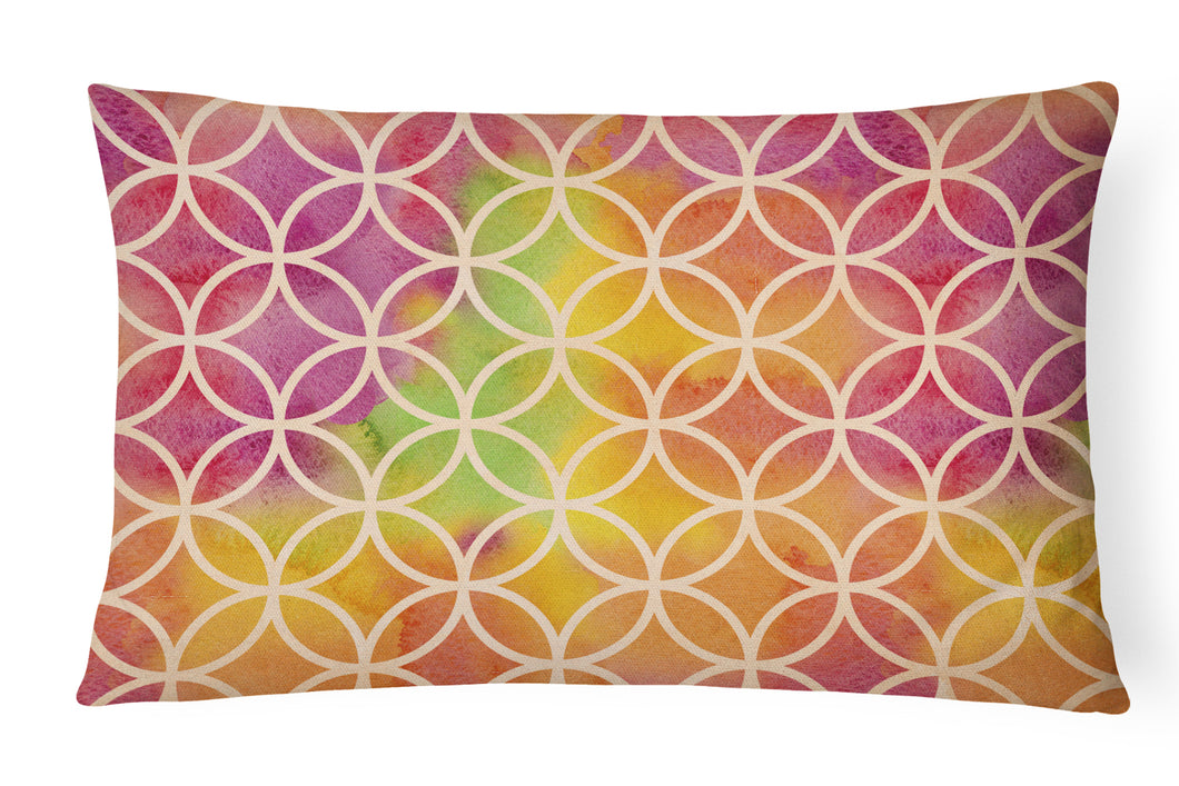 12 in x 16 in  Outdoor Throw Pillow Watercolor Rainbow Geometric Circles Canvas Fabric Decorative Pillow