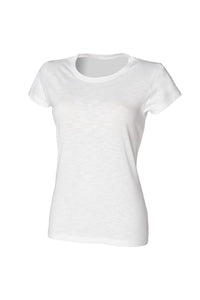Skinni Fit Ladies/Womens Long Line Length Slub T-Shirt (White)