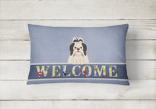 Load image into Gallery viewer, 12 in x 16 in  Outdoor Throw Pillow Shih Tzu Black White Welcome Canvas Fabric Decorative Pillow