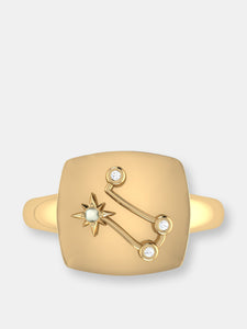 Gemini Twin Moonstone & Diamond Constellation Signet Ring In 14K Yellow Gold Vermeil On Sterling Silver