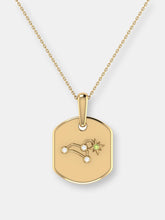 Load image into Gallery viewer, Leo Lion Peridot &amp; Diamond Constellation Tag Pendant Necklace In 14K Yellow Gold Vermeil On Sterling Silver