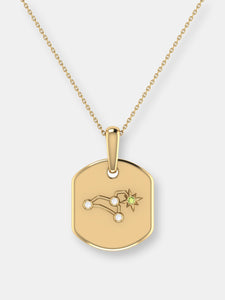 Leo Lion Peridot & Diamond Constellation Tag Pendant Necklace In 14K Yellow Gold Vermeil On Sterling Silver