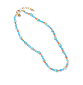 Turquoise Orange Glass Bead Necklace With Extension