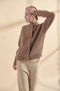 High Neck Wool Sweater Cardigan