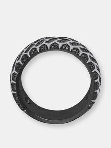 American Muscle Black Rhodium Plated Sterling Silver Tire Tread Black Diamond Band Ring