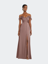Load image into Gallery viewer, Off-The-Shoulder Flounce Sleeve Empire Waist Gown With Front Slit