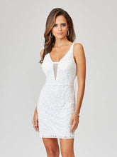 Load image into Gallery viewer, Illusion V-Neck Beaded Mini Dress with Low Back