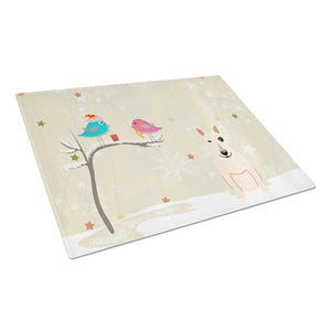 BB2610LCB Christmas Presents Between Friends Bull Terrier White Glass Cutting Board- Large