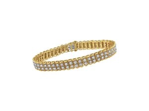 2 Micron 14KT Gold Plated Sterling Silver Diamond Tennis Link Bracelet