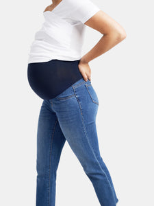 Maternity Vintage Fray Hem Straight Jeans In Korn