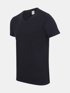 Skinni Fit Men Mens Feel Good Stretch V-neck Short Sleeve T-Shirt (Navy)
