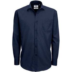 B&C Mens Smart Long Sleeve Poplin Shirt / Mens Shirts (Navy Blue)