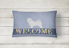 Load image into Gallery viewer, 12 in x 16 in  Outdoor Throw Pillow Maltese Welcome Canvas Fabric Decorative Pillow