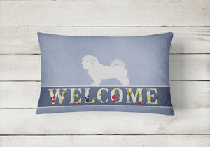 12 in x 16 in  Outdoor Throw Pillow Maltese Welcome Canvas Fabric Decorative Pillow