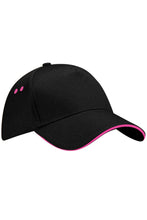 Load image into Gallery viewer, Beechfield Unisex Ultimate 5 Panel Contrast Baseball Cap With Sandwich Peak (Pack of 2) (Black/Fuchsia)