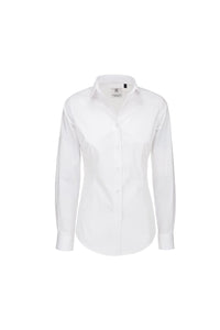 B&C Womens/Ladies Black Tie Formal Long Sleeve Work Shirt (White)