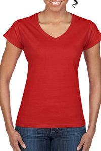 Gildan Ladies Soft Style Short Sleeve V-Neck T-Shirt (Red)