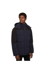 Mens Hooded Panelled Puffer Jacket - Navy